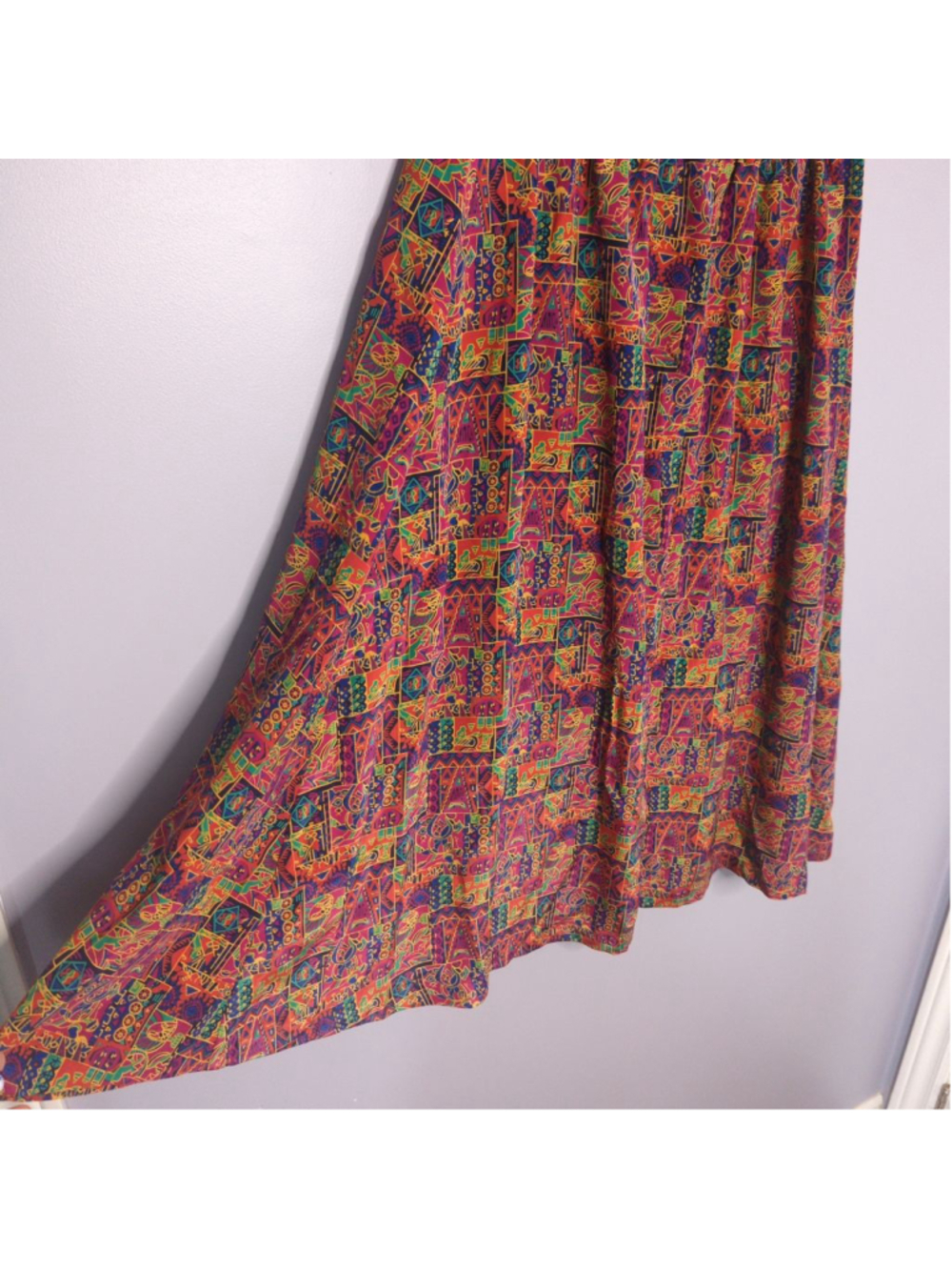 Vintage 80s/90s Geometric Psychedelic Midi Skirt Sz M Polyester Pink - Picture 5 of 10